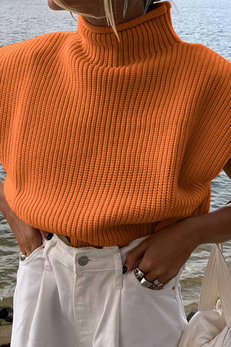 Solid Mock Neck Sleeveless Sweater