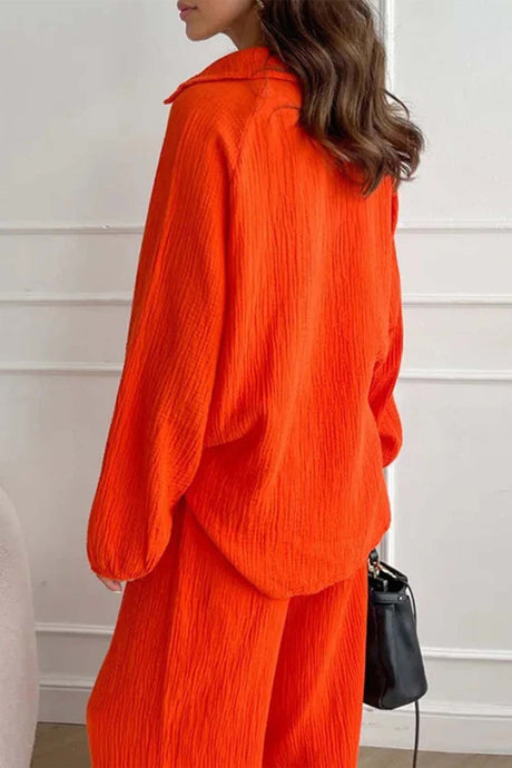 Lapel Drawstring Wide Leg Pants Two-piece Set