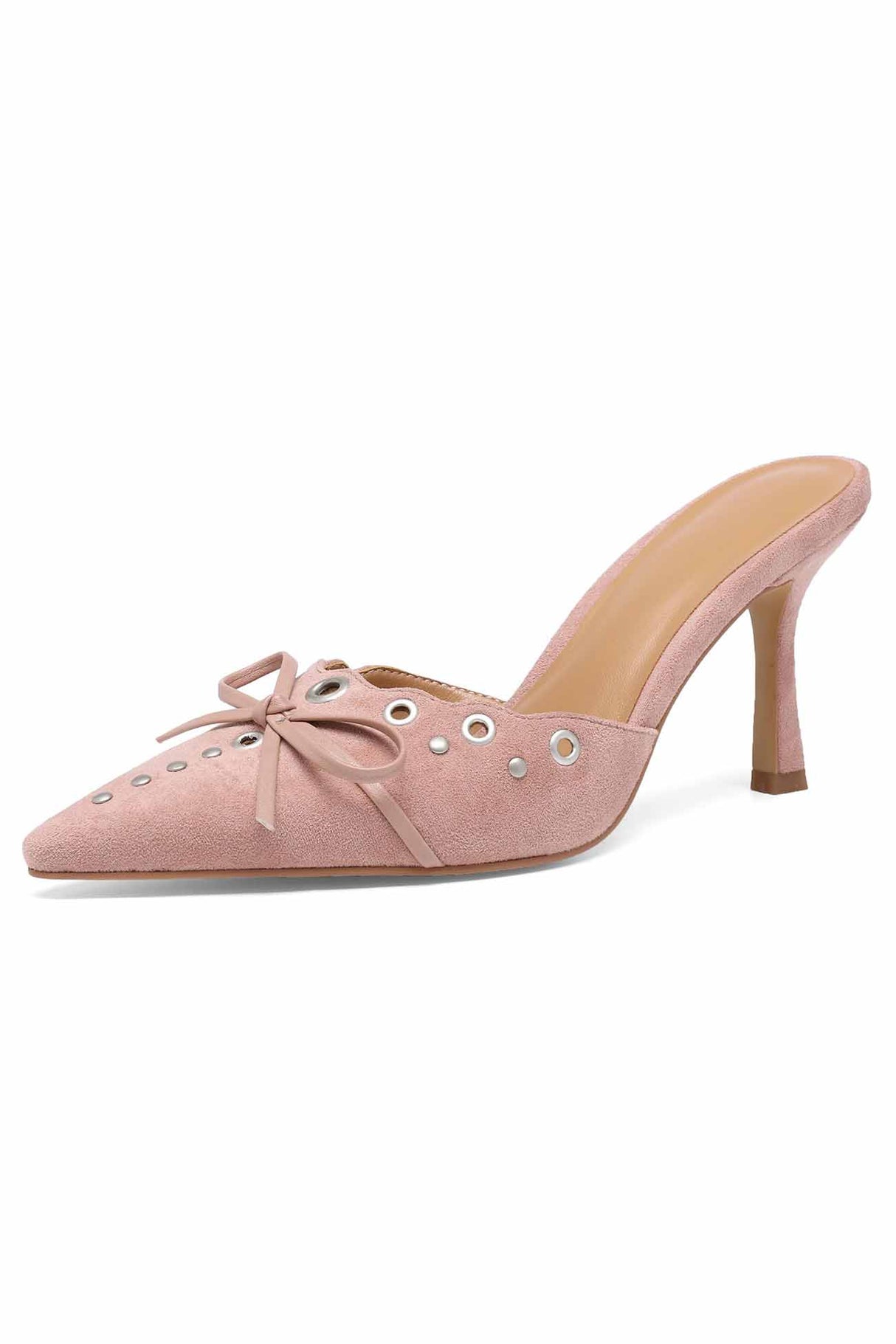 Suede Point Toe Bow Hollow Mule Pumps