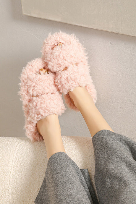 Solid Color Open Toe Home Fuzzy Slippers