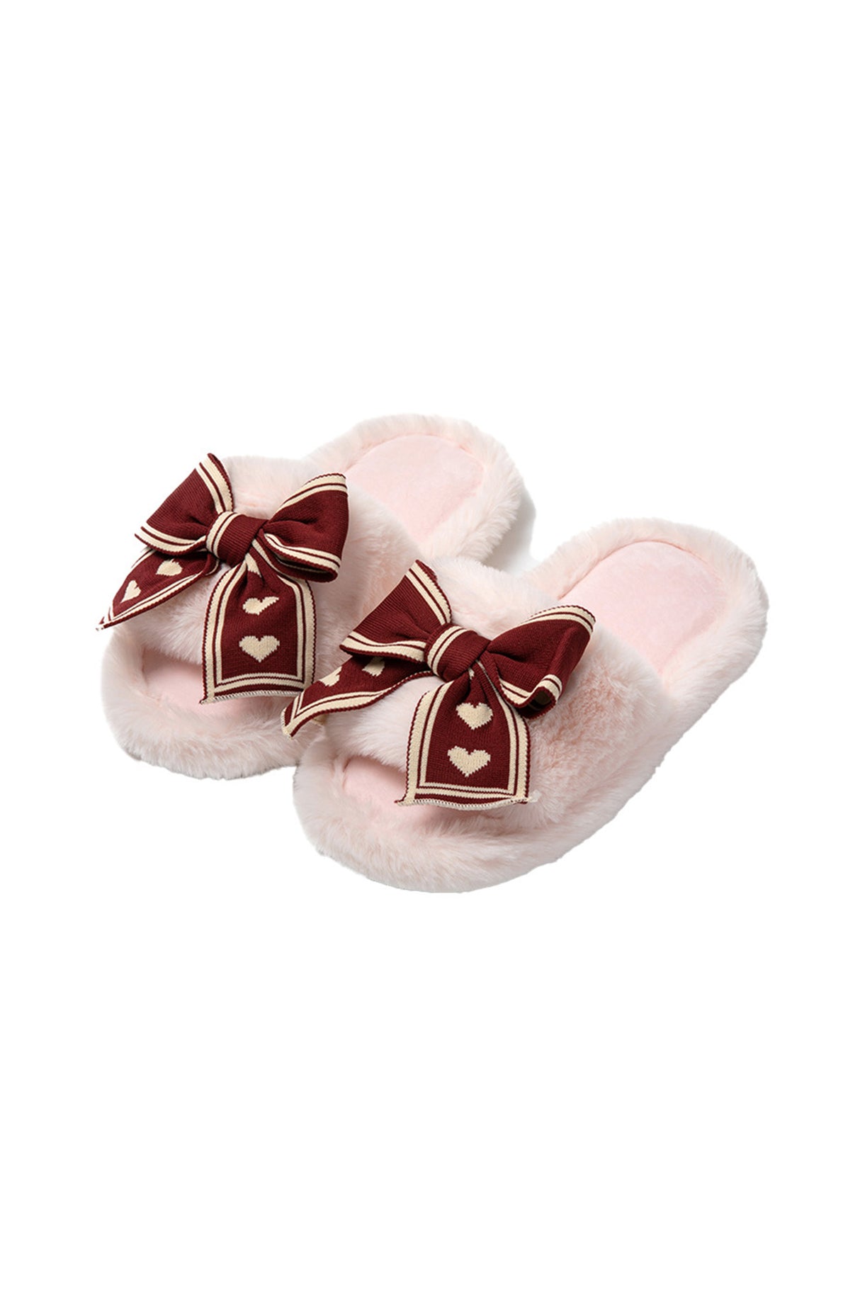 Bow Heart Slip-on Fuzzy Slippers
