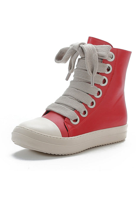 Contrast Leather Lace Up Ankle Boots