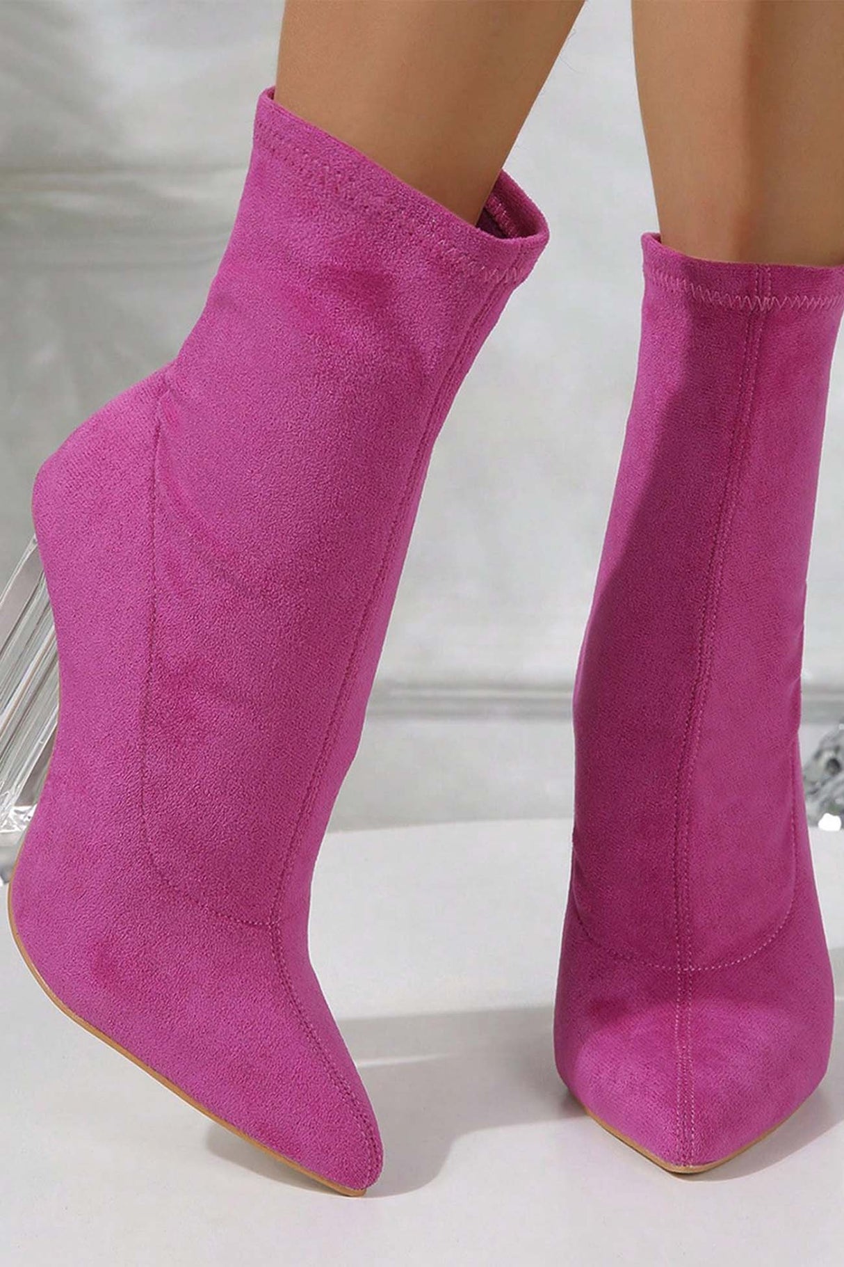 Crystal Heel Stretch Mid Calf Skinny Boots