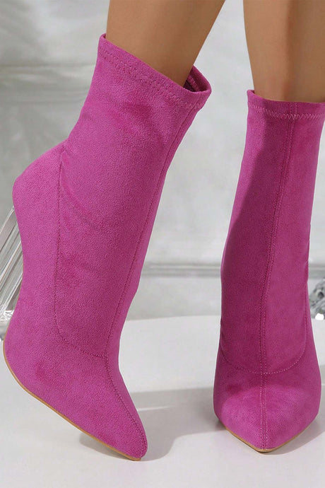Crystal Heel Stretch Mid Calf Skinny Boots