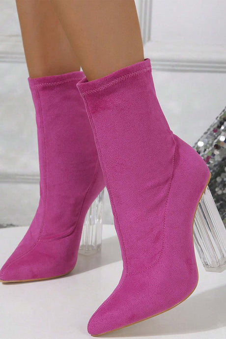 Crystal Heel Stretch Mid Calf Skinny Boots