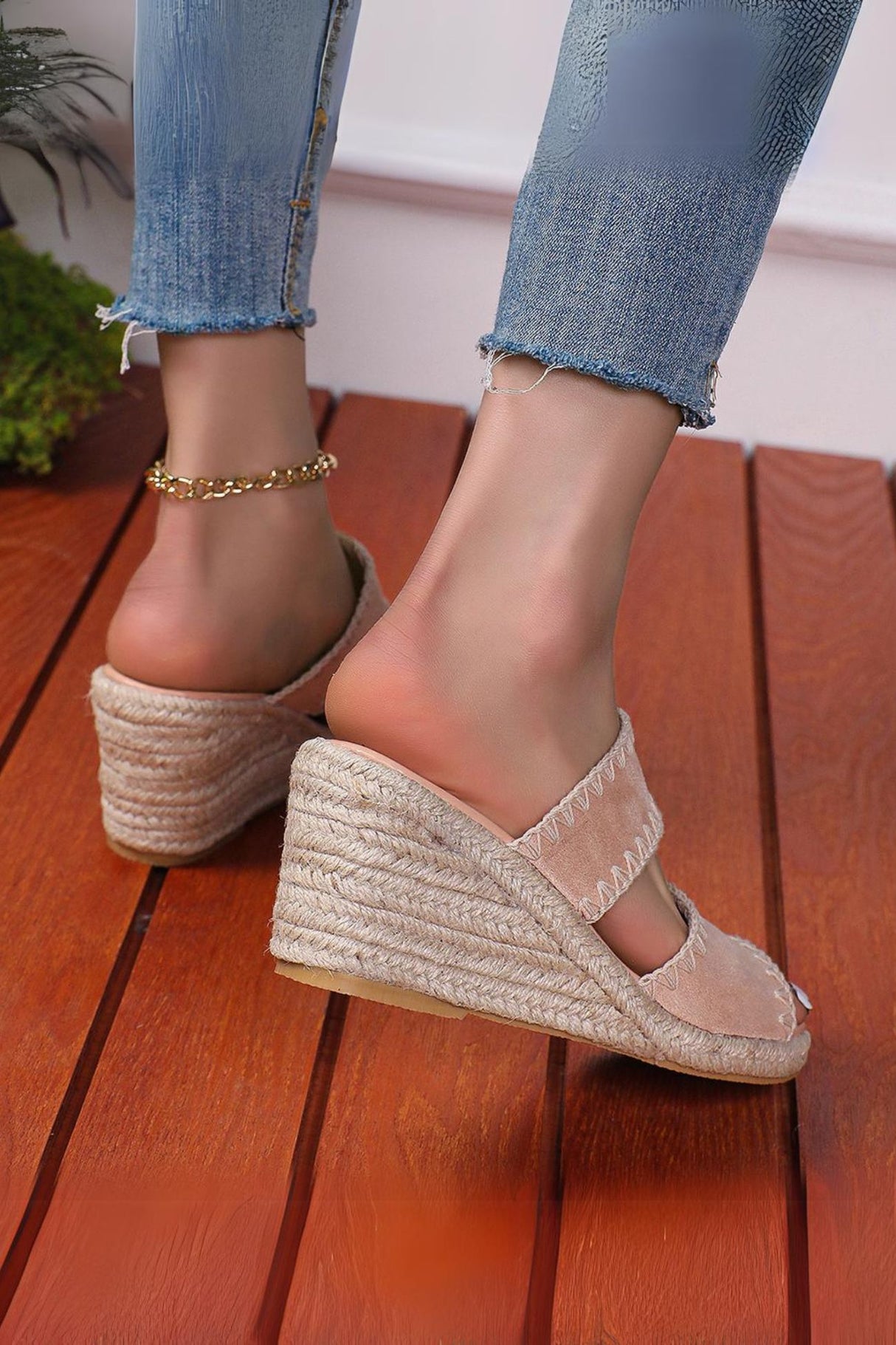 Stitched Braided Wedge Sandals