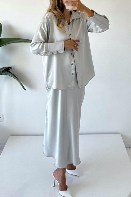 Satin Button Skirt Two-piece Set