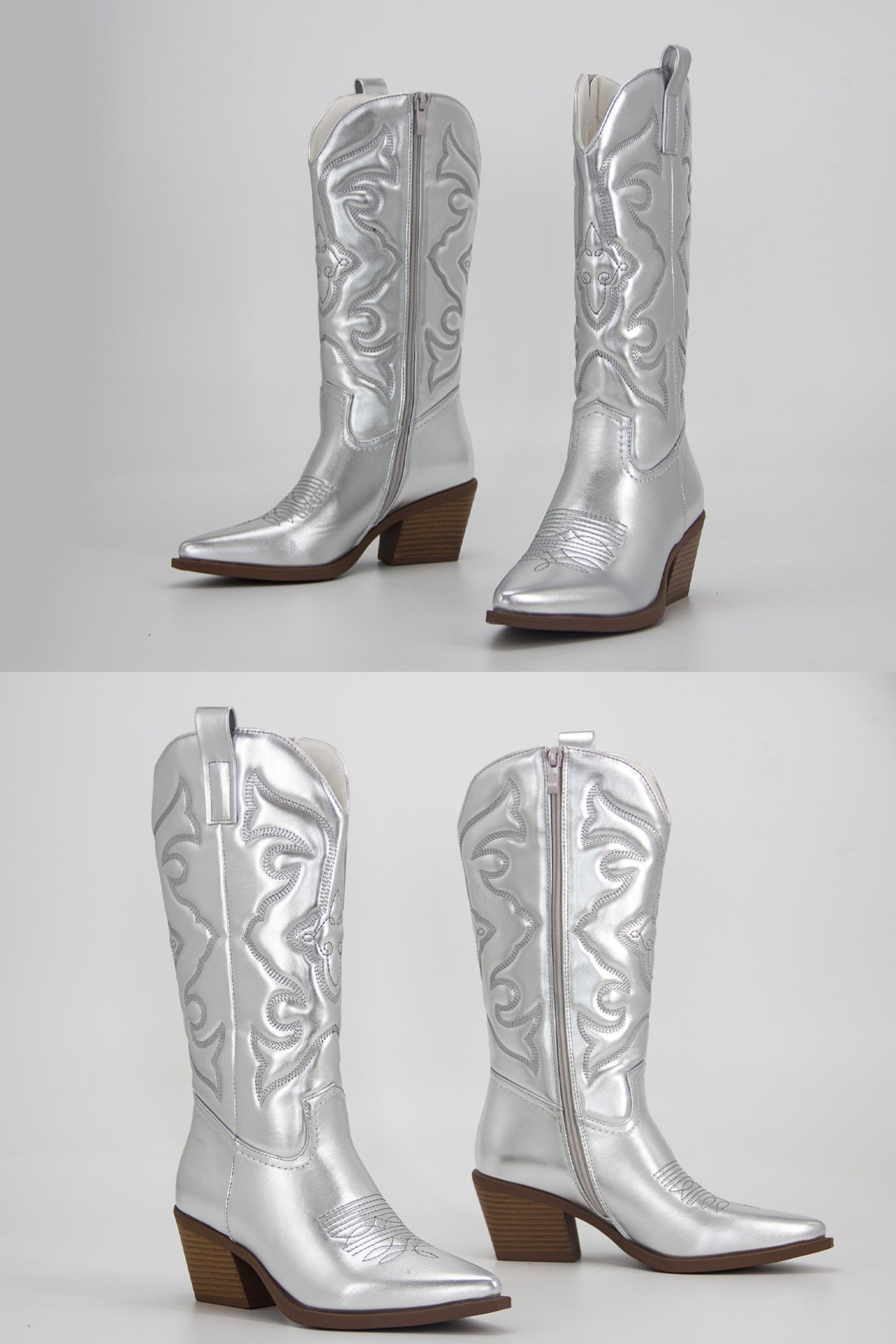 Metallic Square Toe Knee High Cowboy Boots