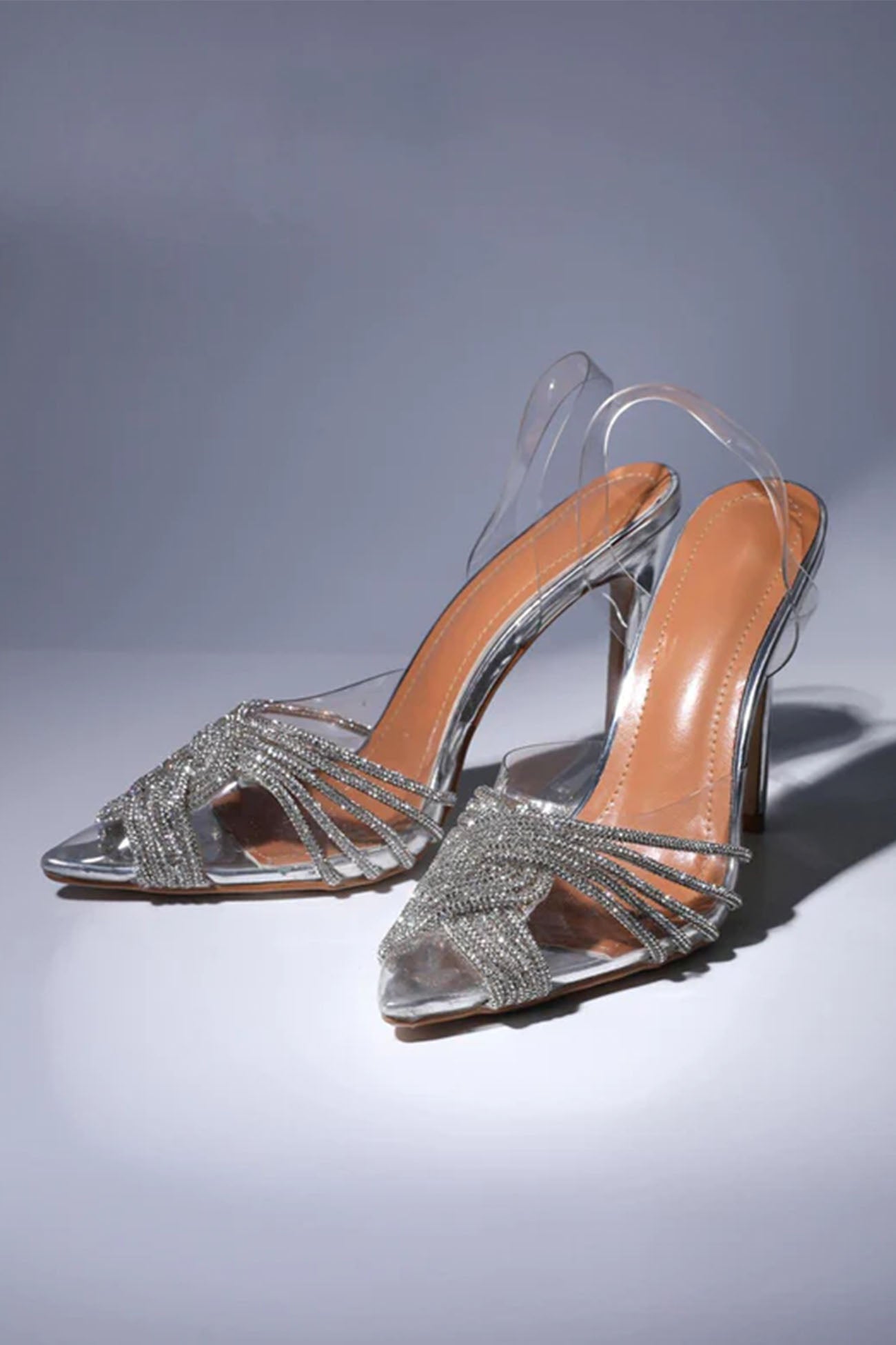 Pointed Toe Rhinestone Clear High Heels