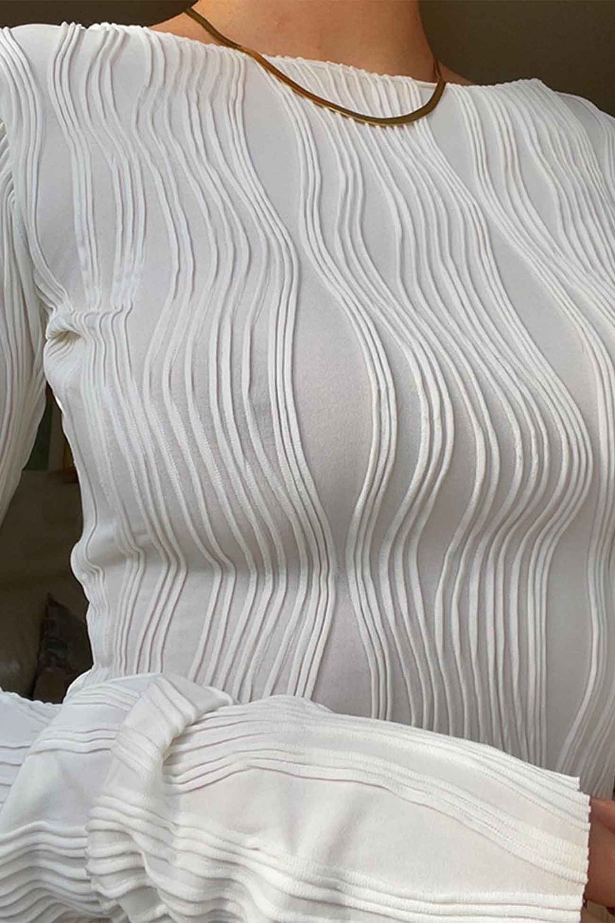 Crew Neck Textured Long Sleeve Top