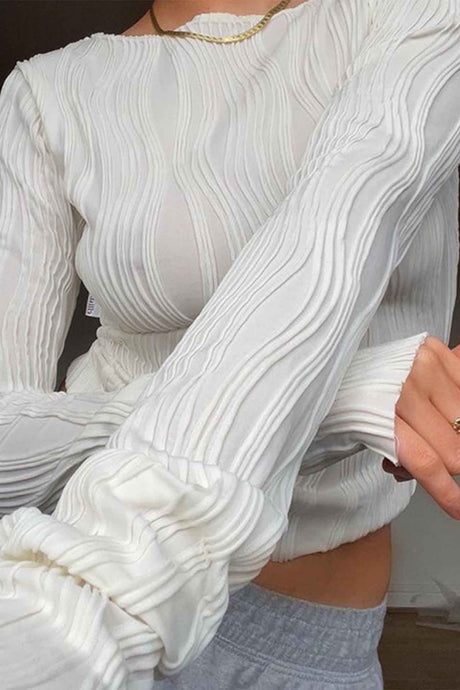 Crew Neck Textured Long Sleeve Top