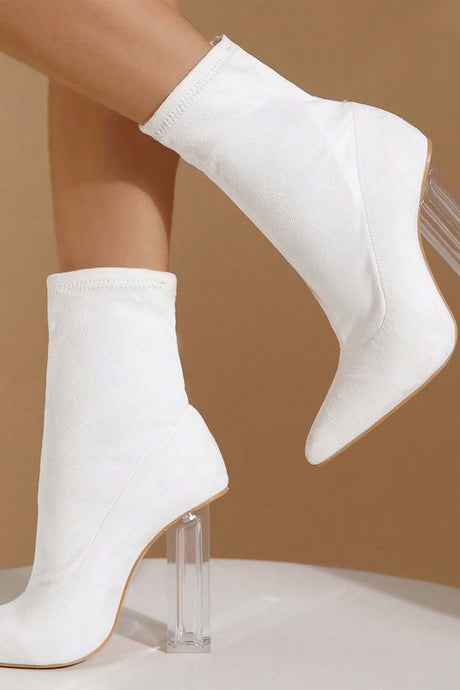 Crystal Heel Stretch Mid Calf Skinny Boots