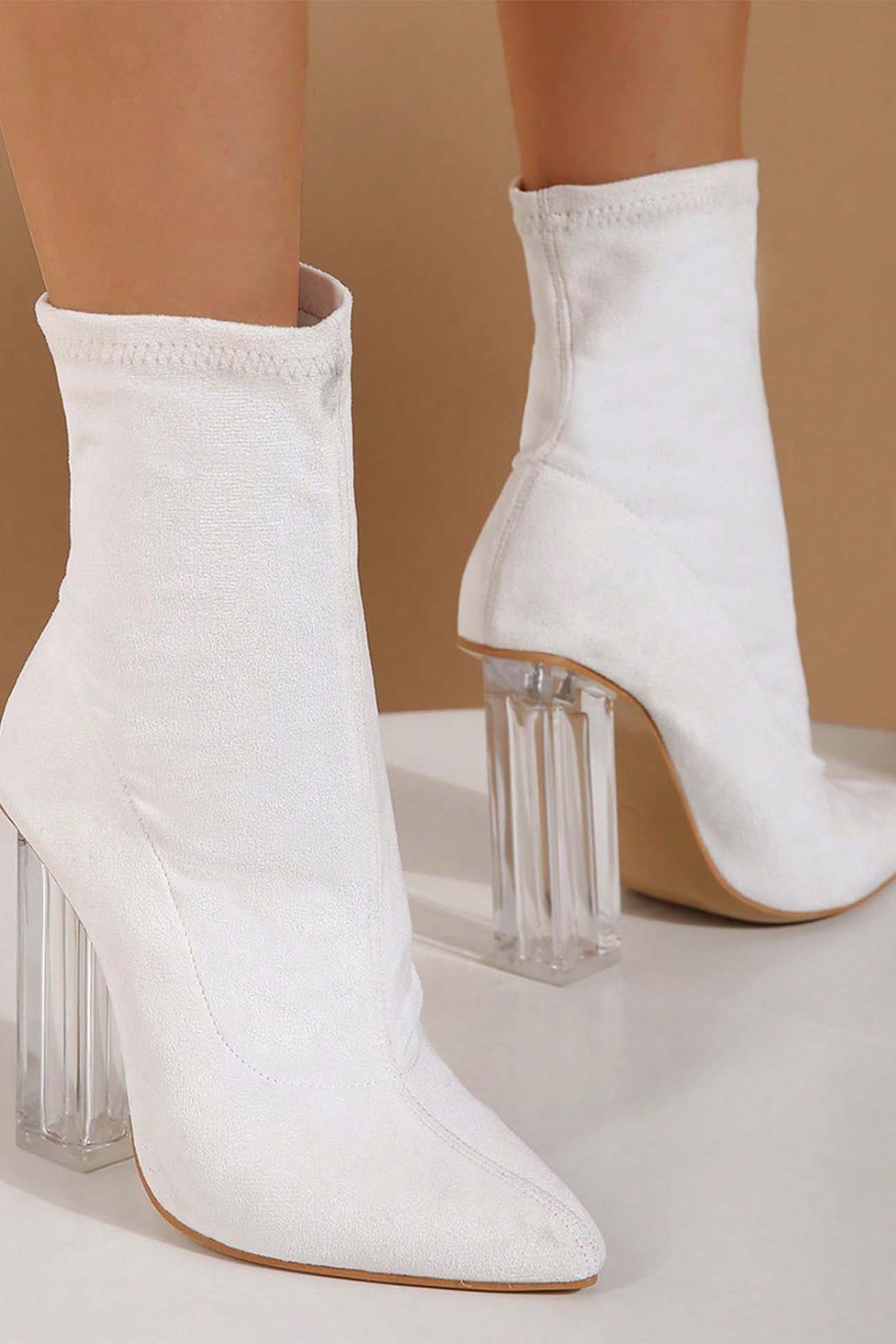Crystal Heel Stretch Mid Calf Skinny Boots