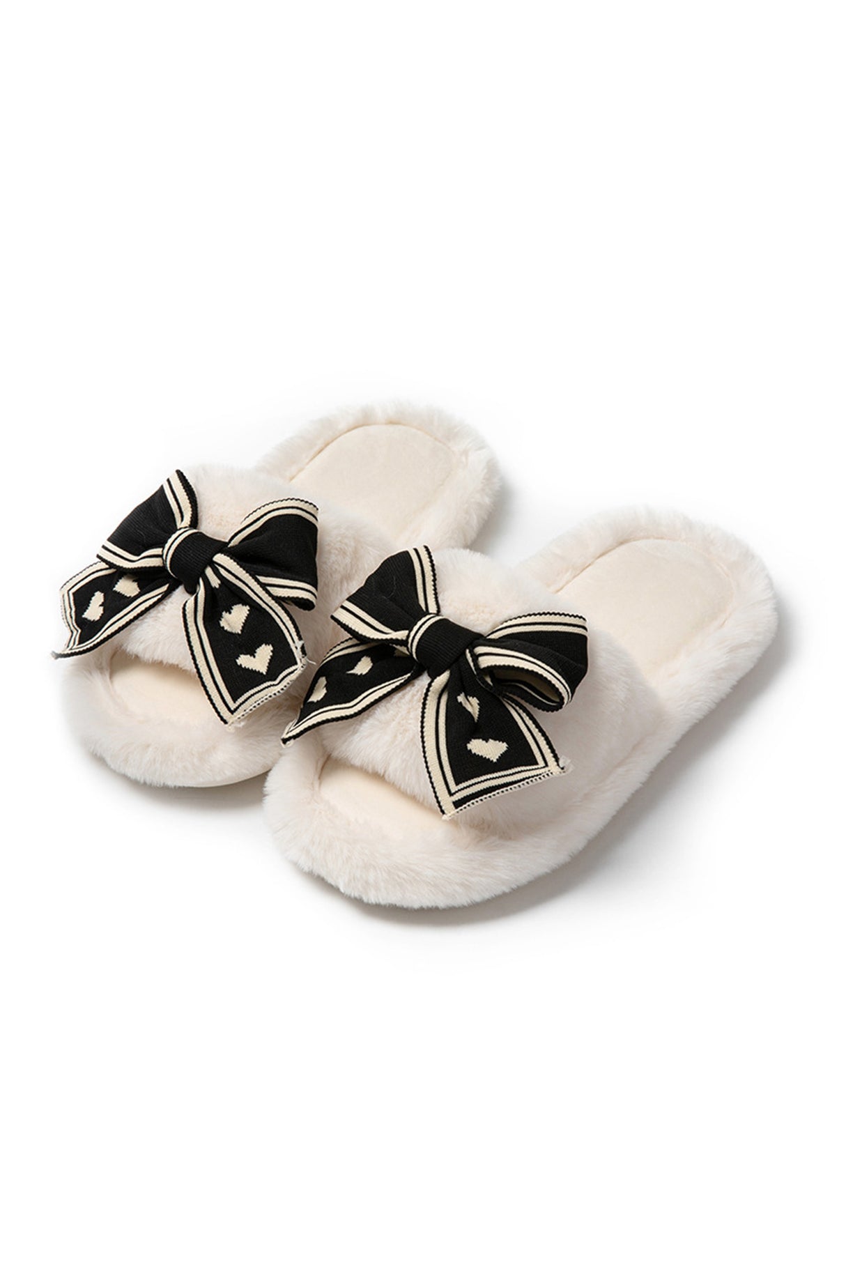 Bow Heart Slip-on Fuzzy Slippers