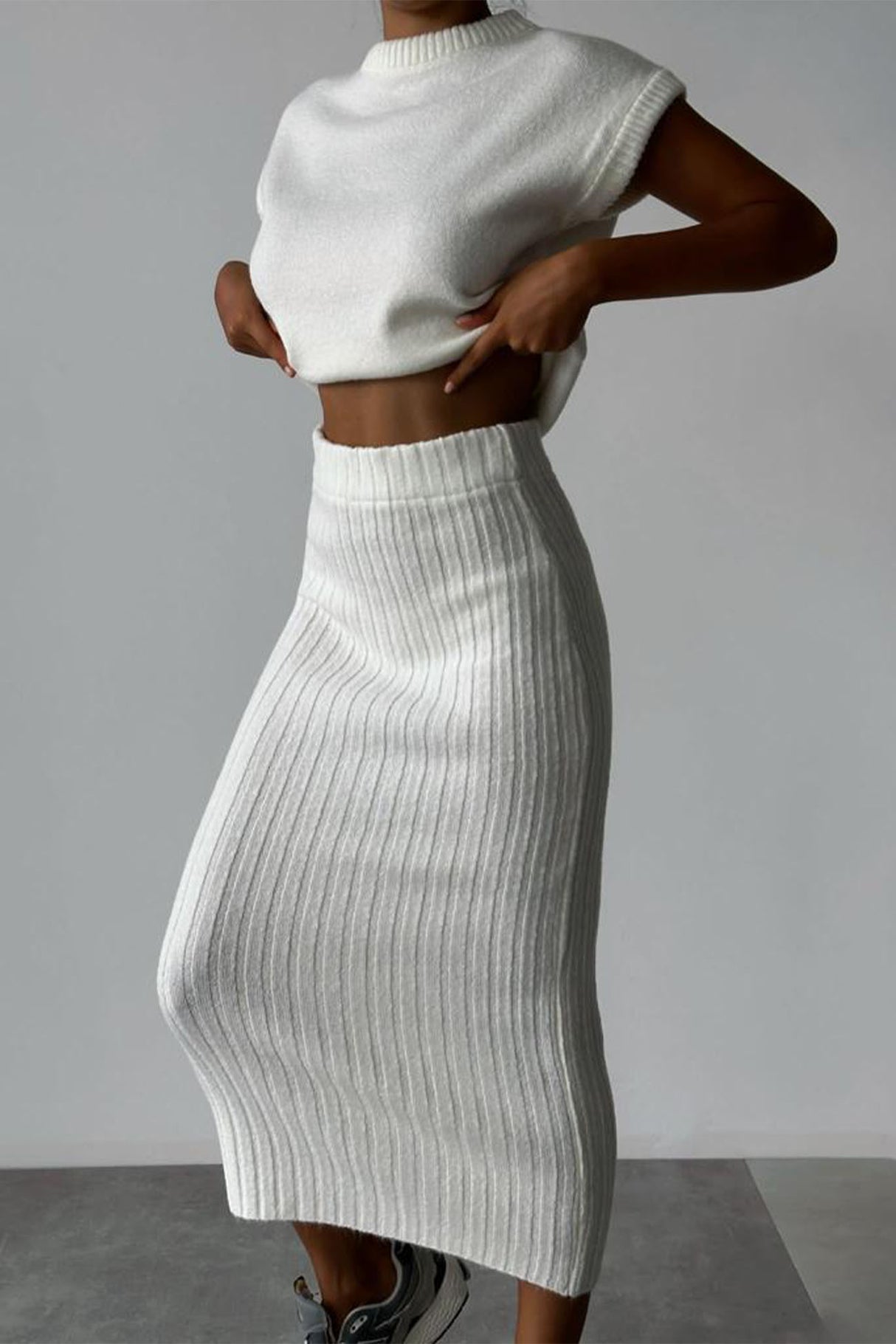 Mock Neck Sleeveless Knitted Two-Piece Dress Set