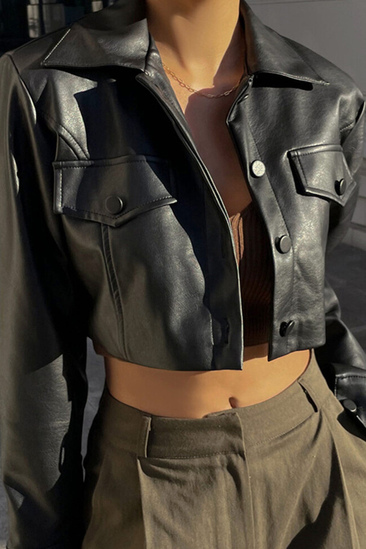 Black Cropped Leather Jacket