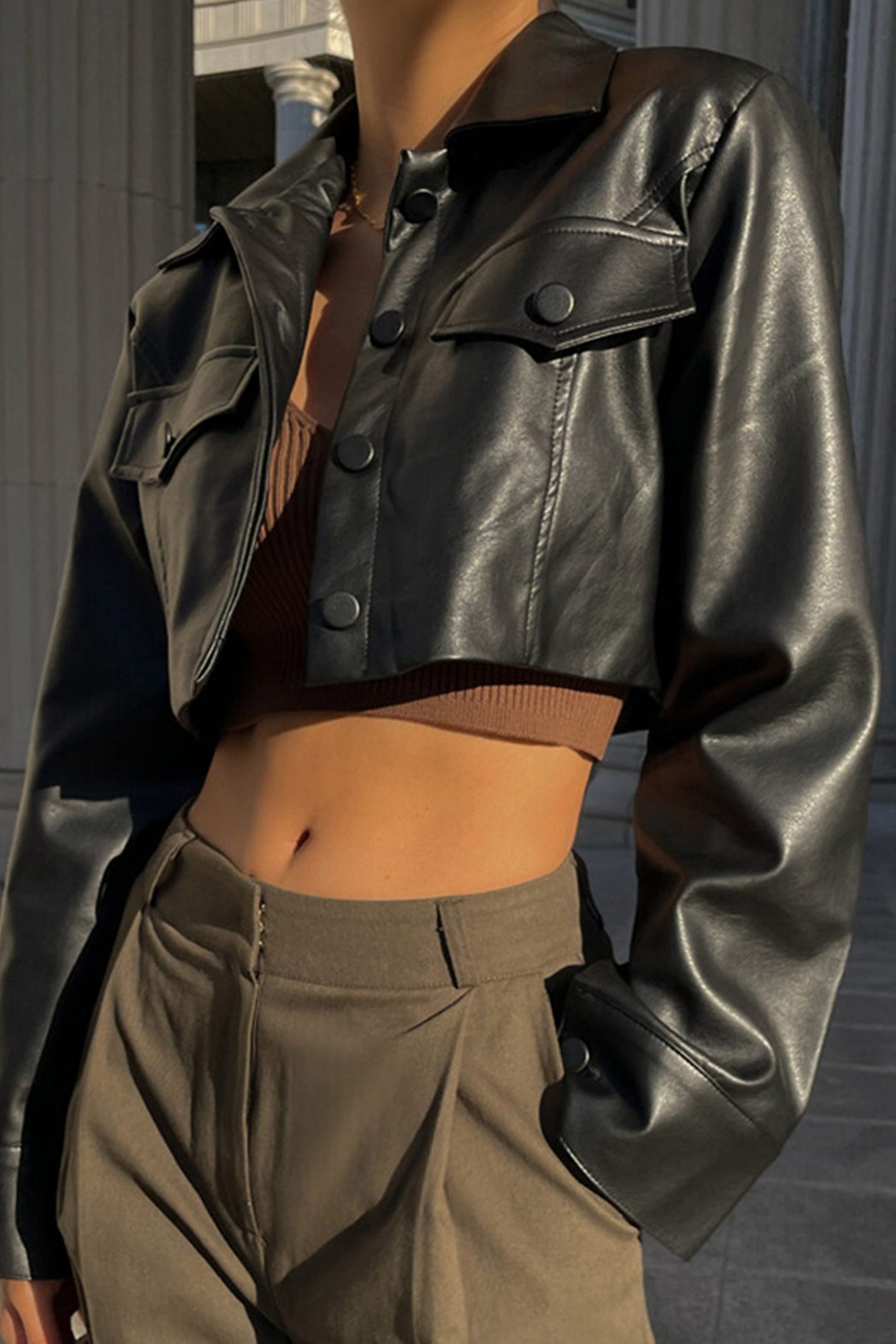 Black Cropped Leather Jacket