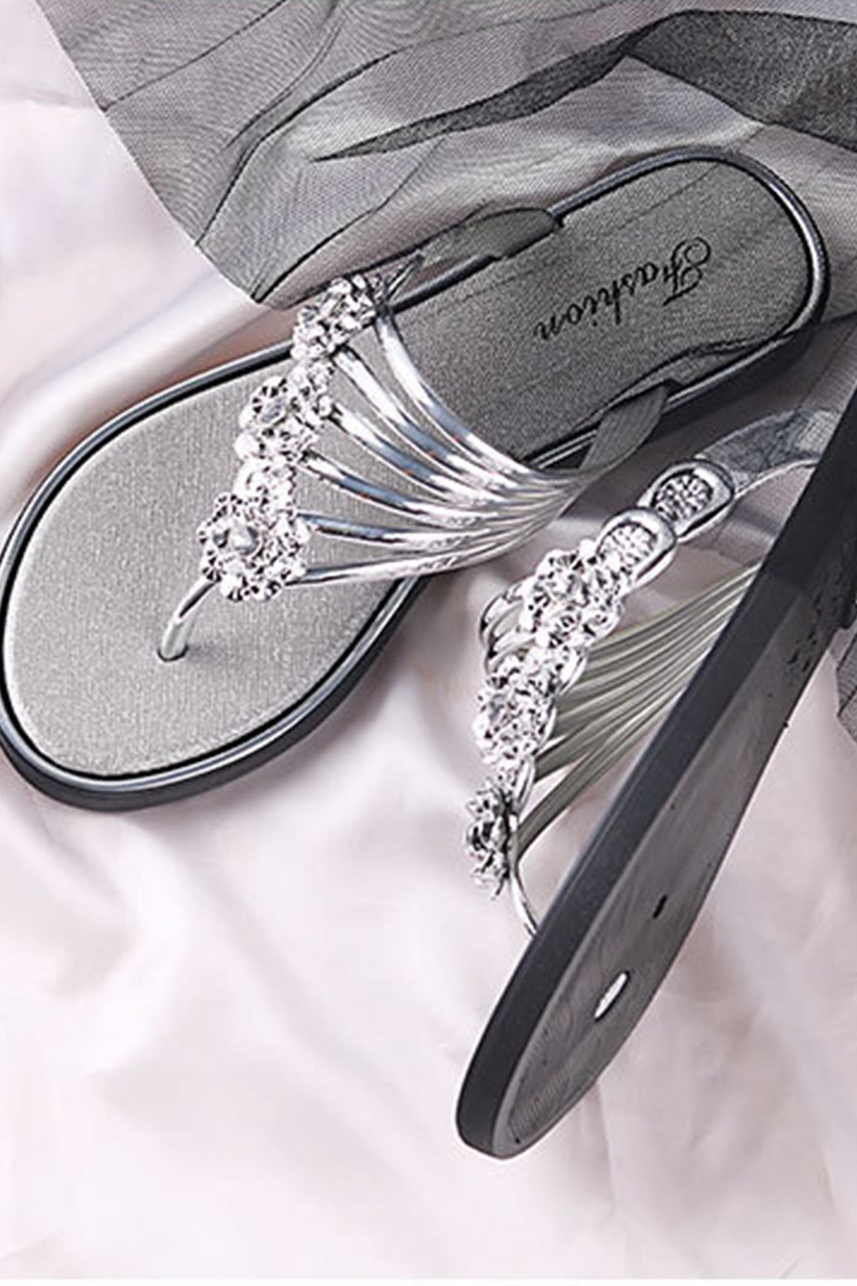 Flower Rhinestone Flip Flop Flat Sandals