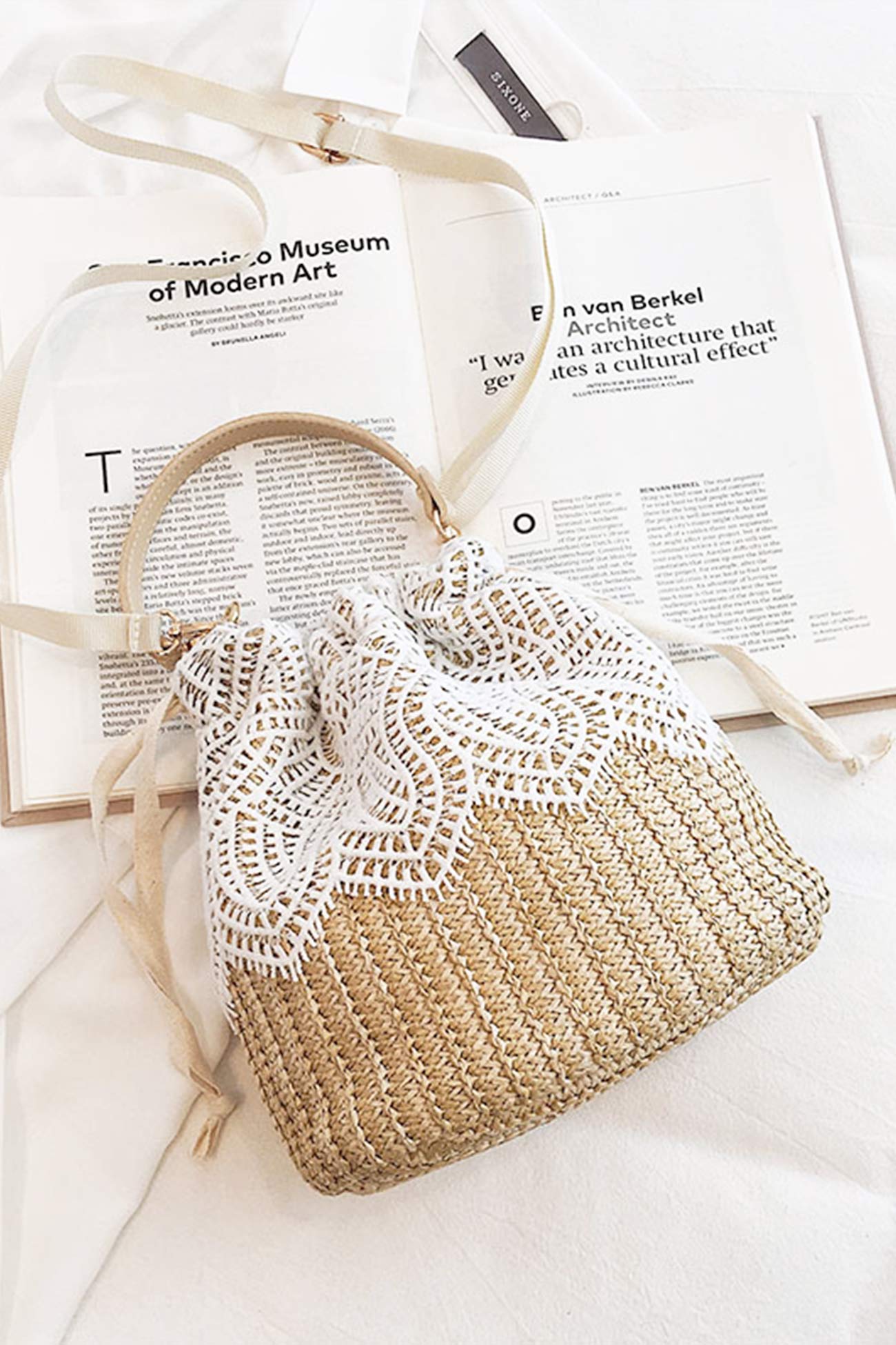 Handmade Straw Lace Bucket Bag