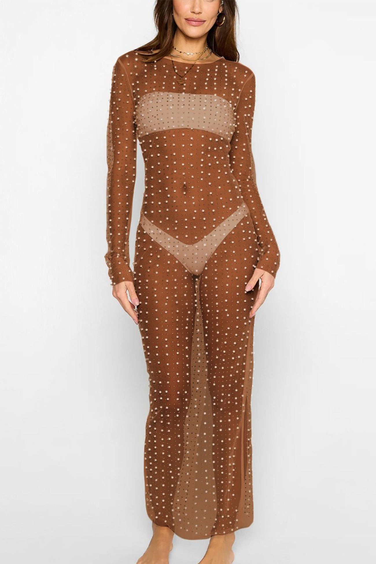 Mesh Full Pearl Cover-up Dress