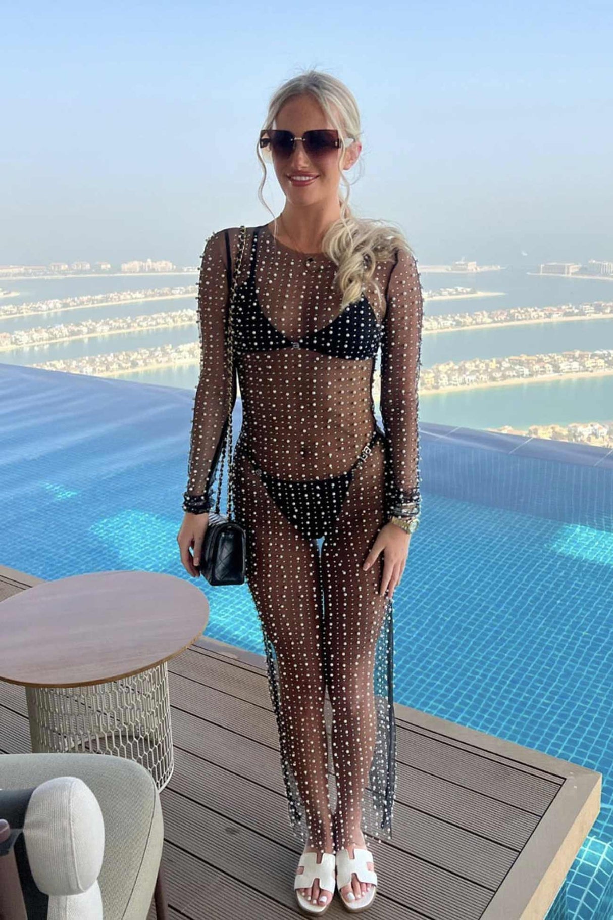 Mesh Full Pearl Cover-up Dress