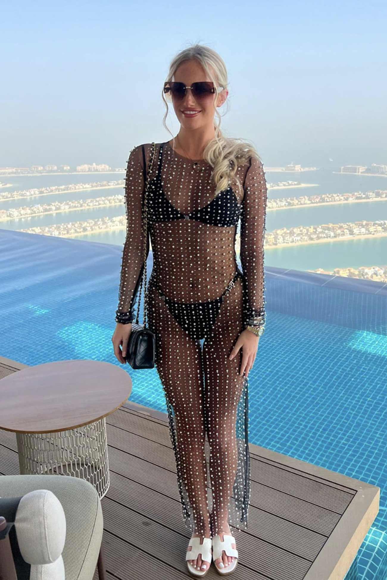 Mesh Full Pearl Cover-up Dress