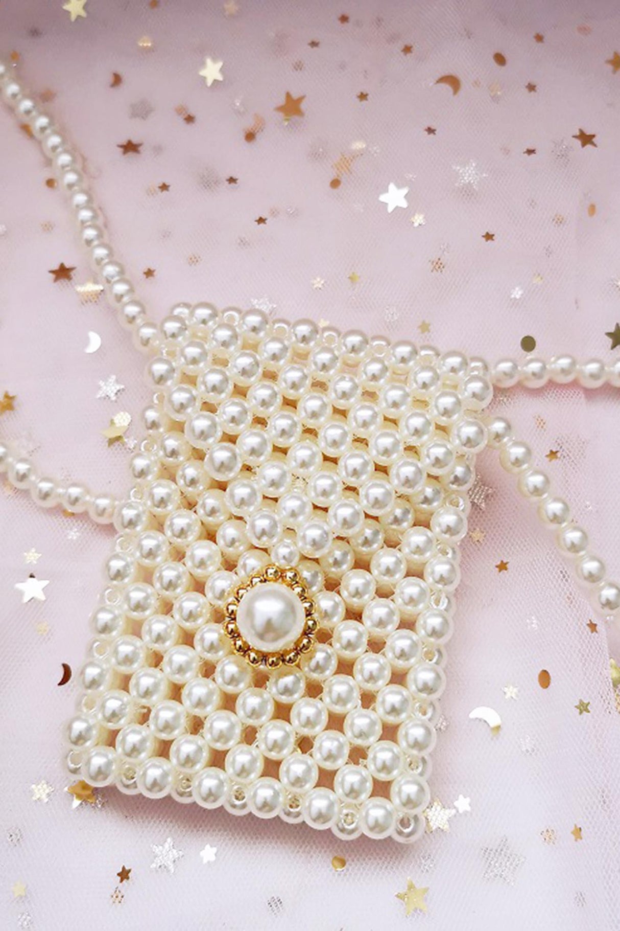 Pearl Beaded Phone Crossbody Bag
