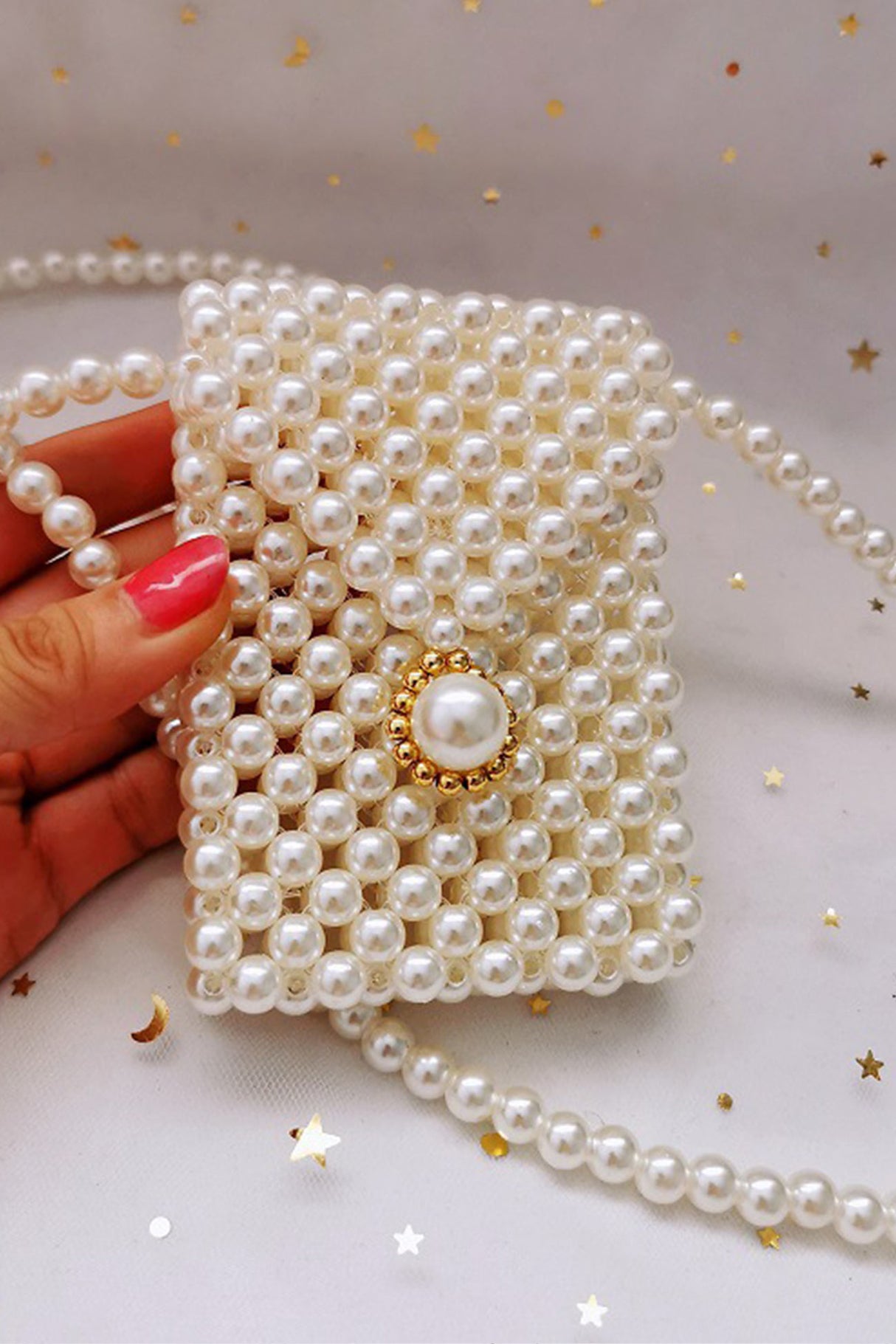 Pearl Beaded Phone Crossbody Bag