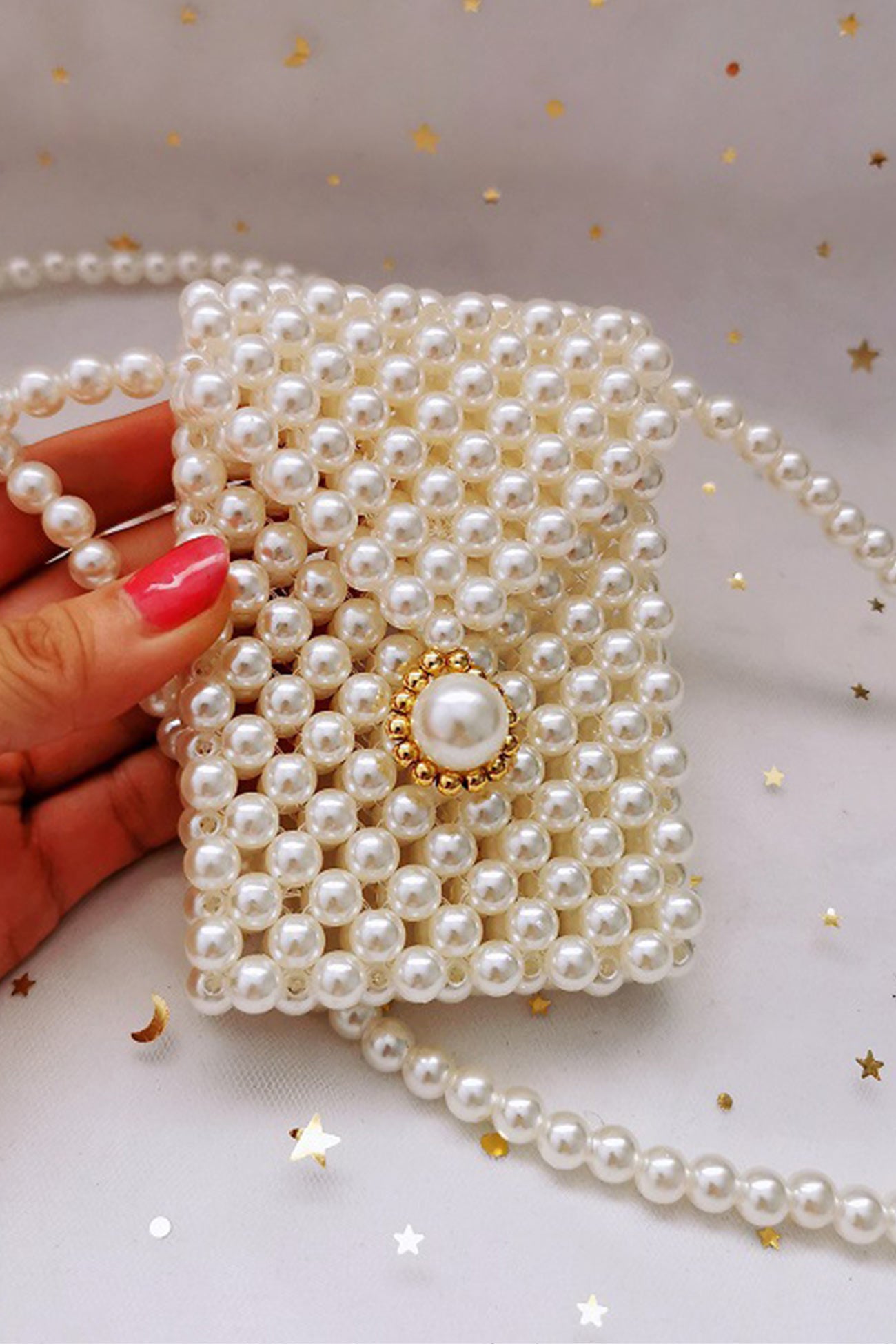 Pearl Beaded Phone Crossbody Bag