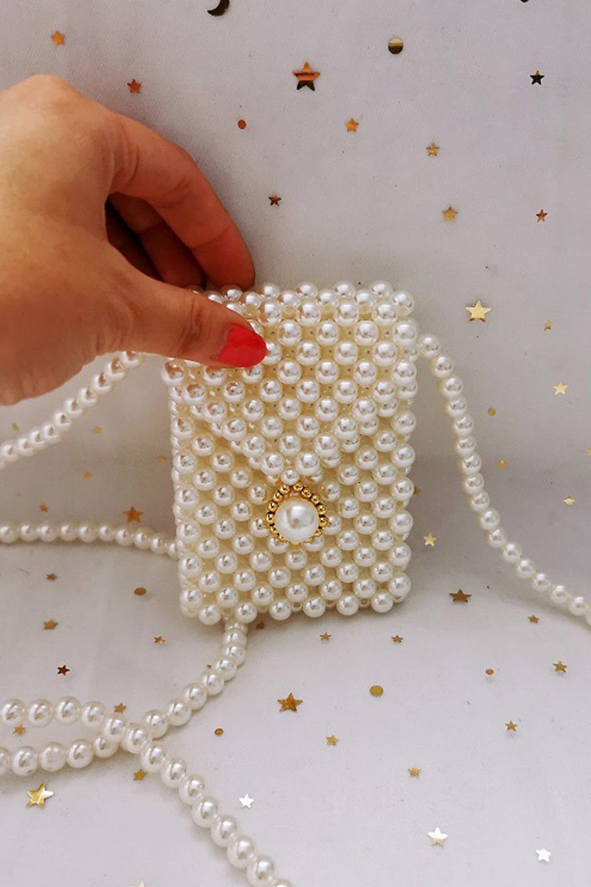 Pearl Beaded Phone Crossbody Bag