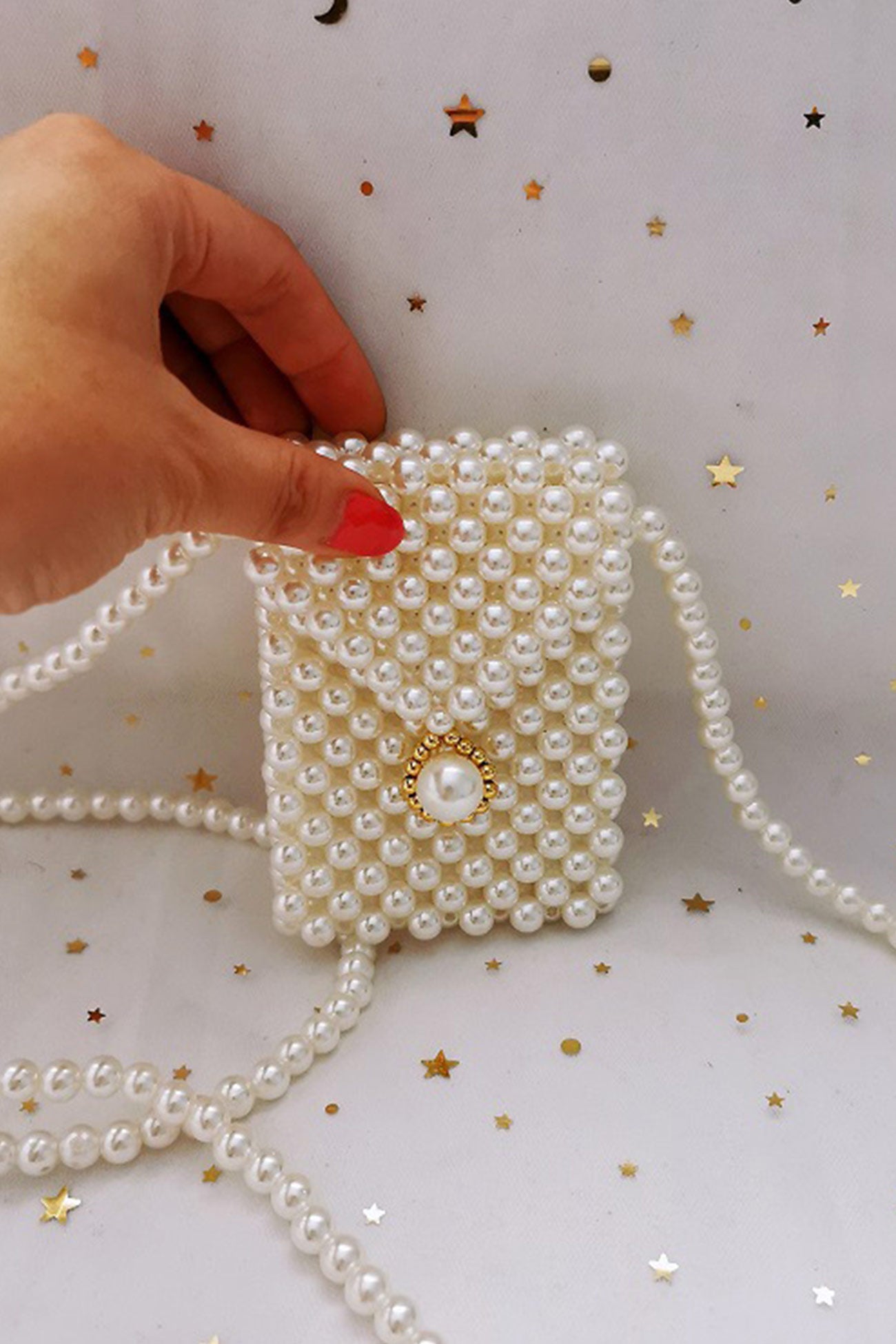 Pearl Beaded Phone Crossbody Bag
