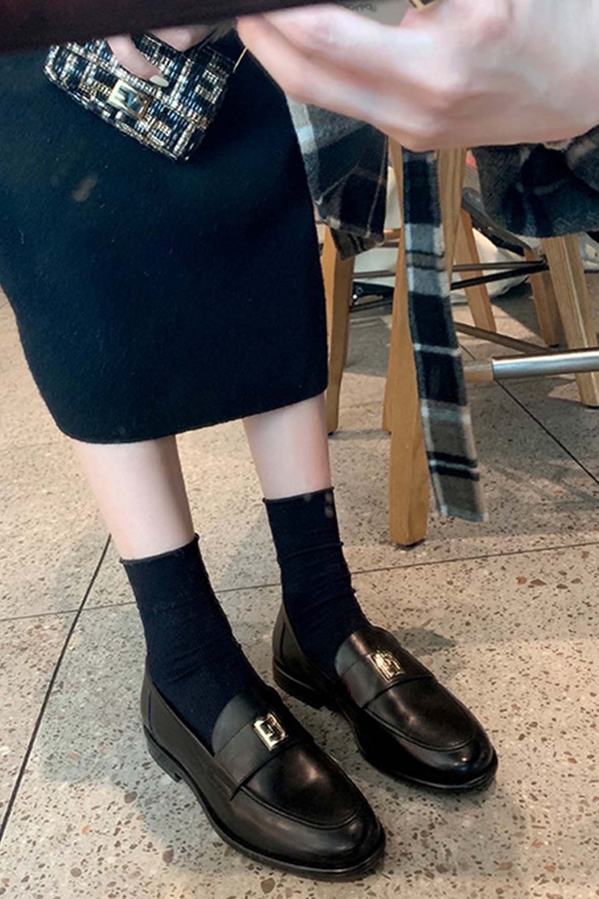 Pointed-toe Metal Buckle Loafers