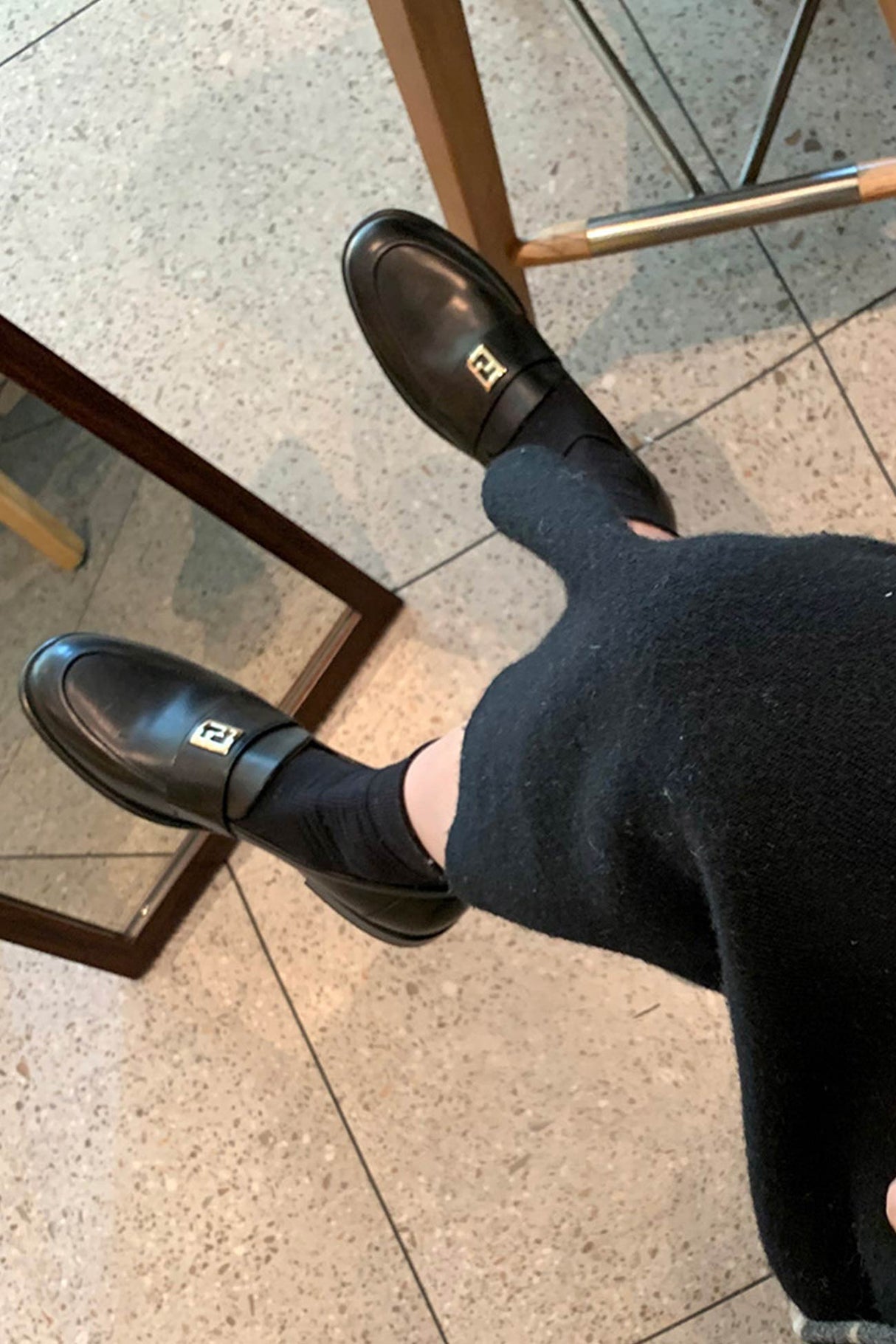 Pointed-toe Metal Buckle Loafers