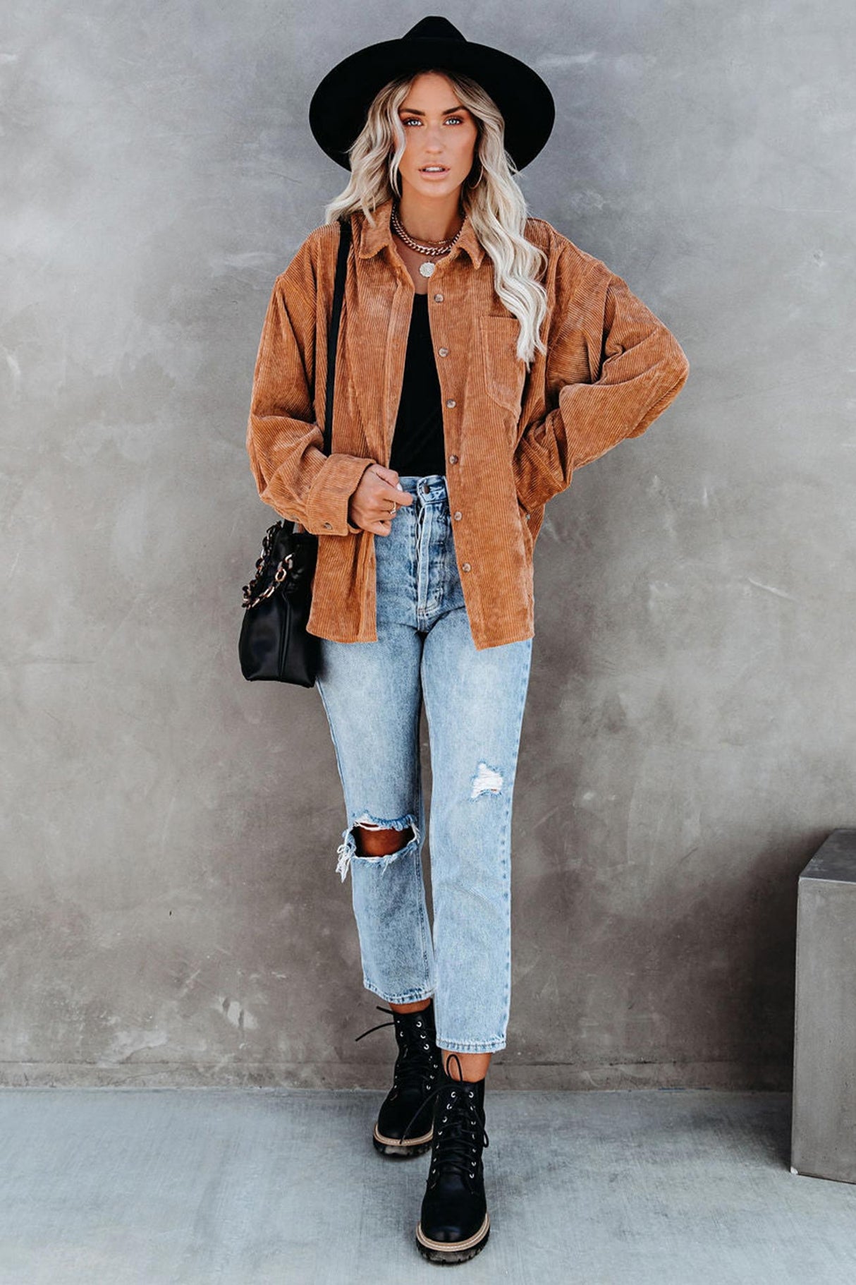 Solid Color Corduroy Oversized Shirt