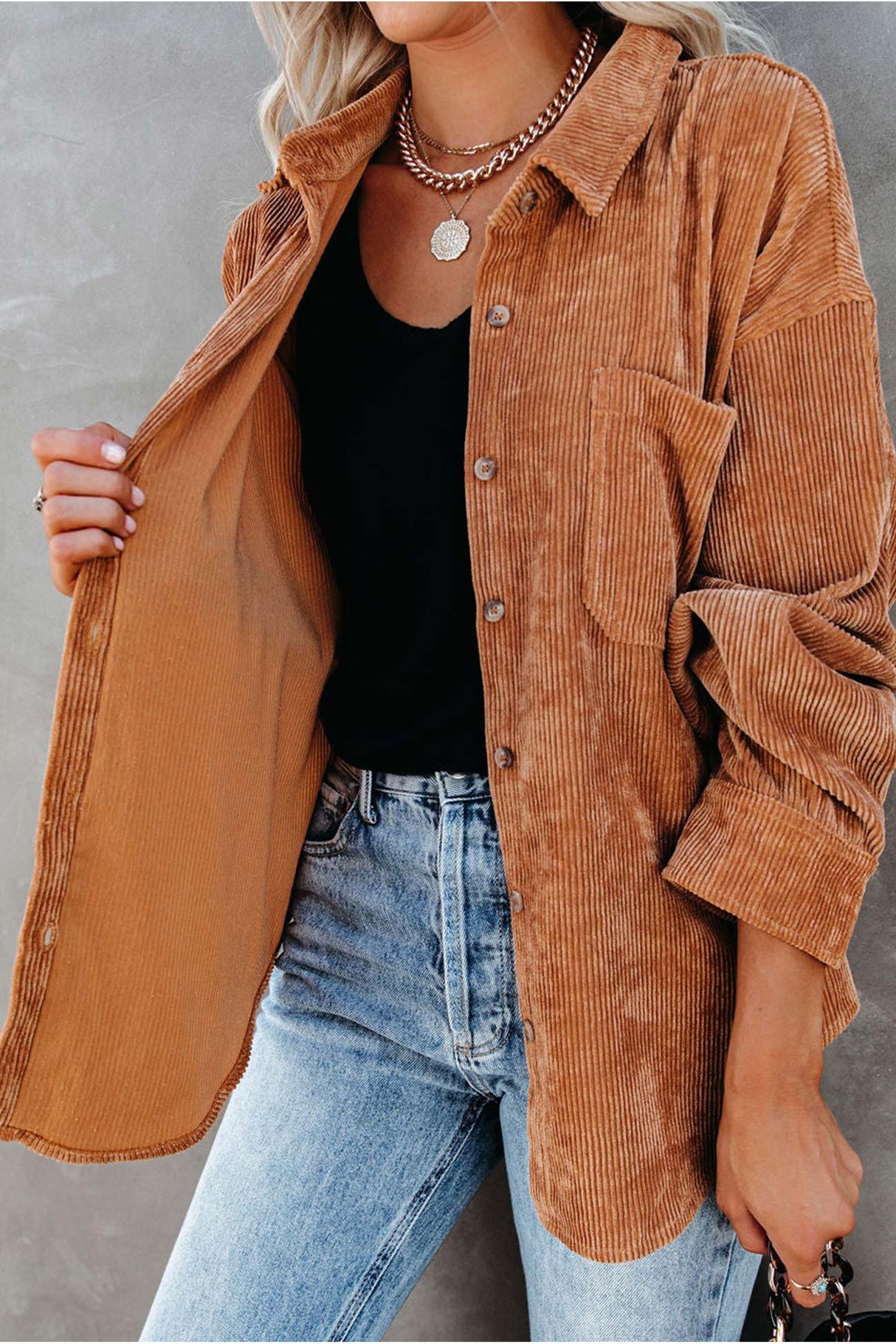 Solid Color Corduroy Oversized Shirt