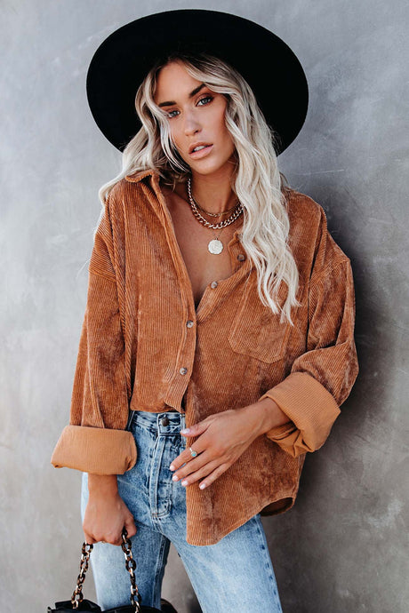 Solid Color Corduroy Oversized Shirt