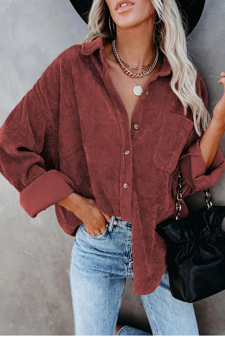 Solid Color Corduroy Oversized Shirt