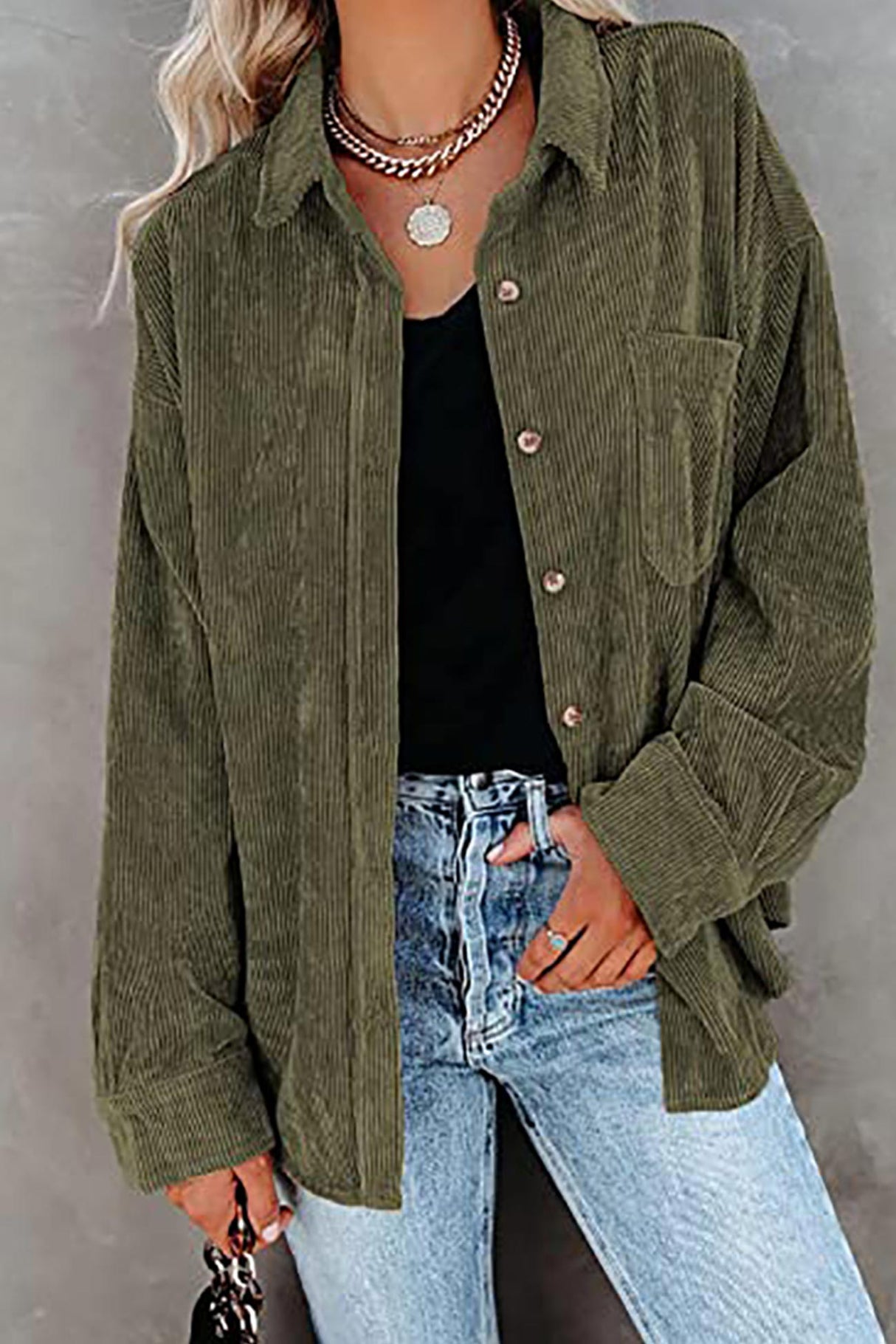 Solid Color Corduroy Oversized Shirt