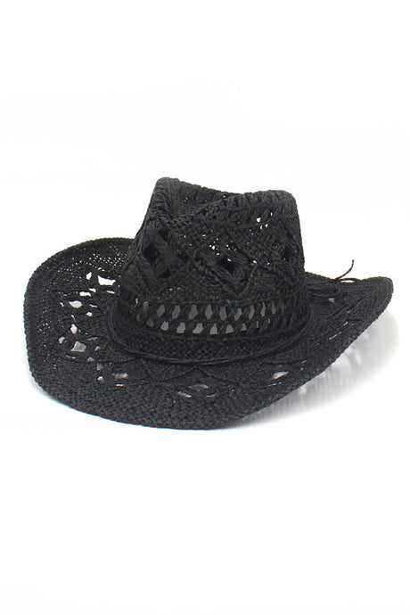 Solid Hollow-out Woven Denim Straw Hat