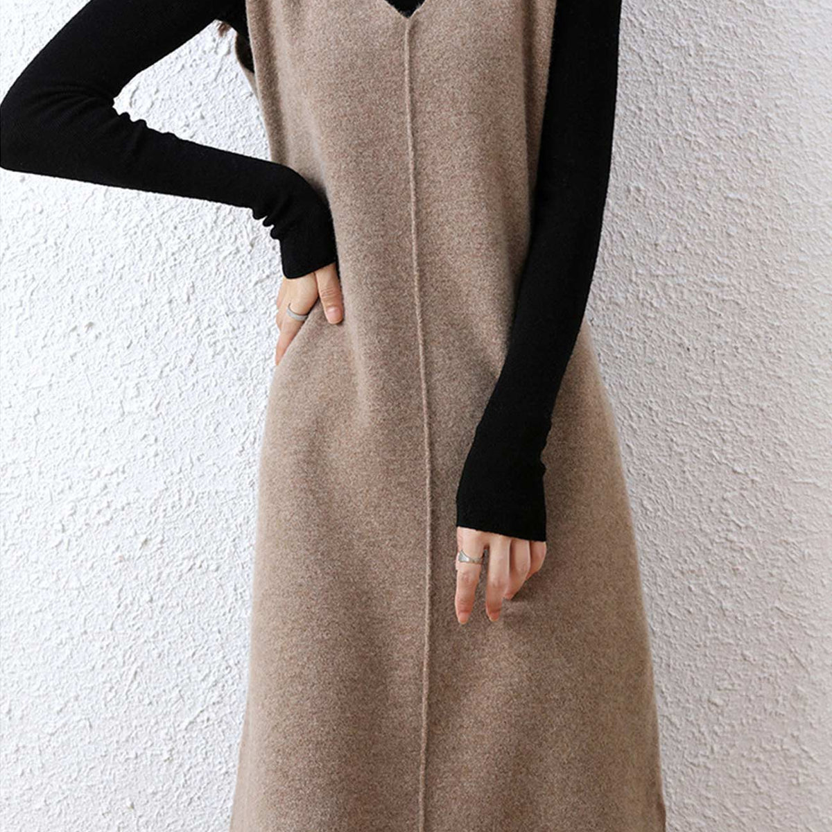 Boiled Wool V-Neck Dress