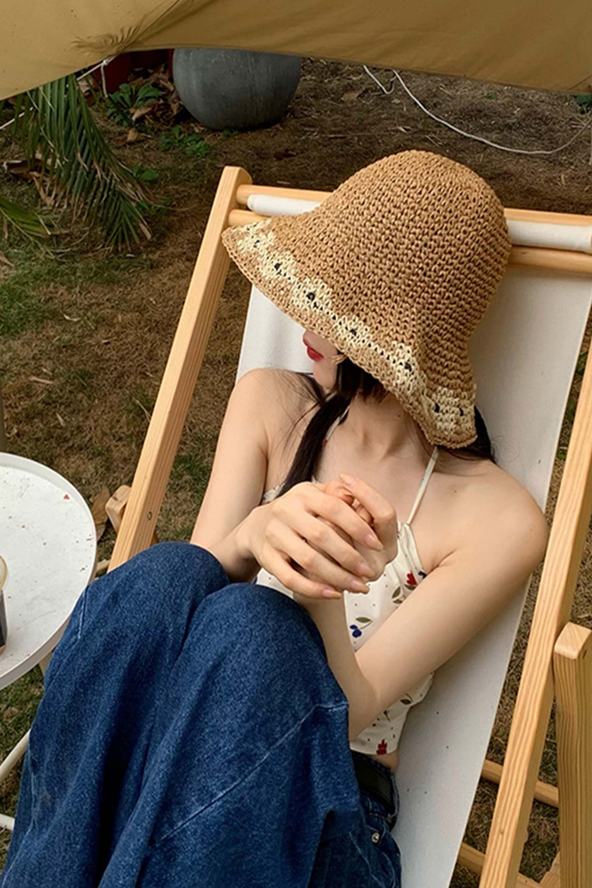 Packable Floral Weave Straw Hat