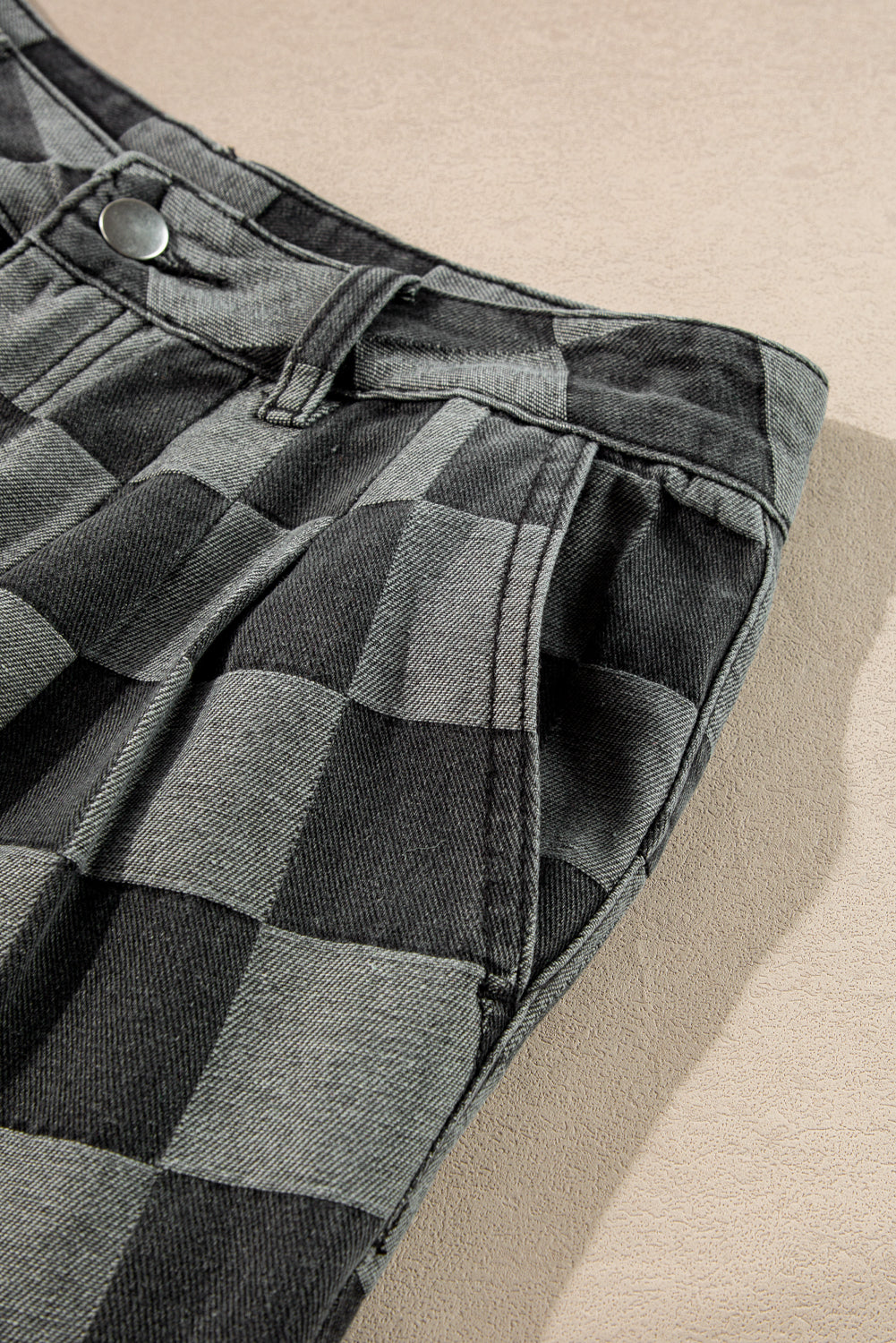 Arolora checkered-high-waist-denim-wide-leg-jeans
