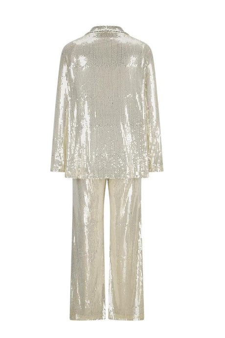 Arolora Sequin Long Sleeve Blazer Flare Long Pants Set