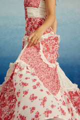 Arolora Floral Print Lace Patchwork Cami Dress