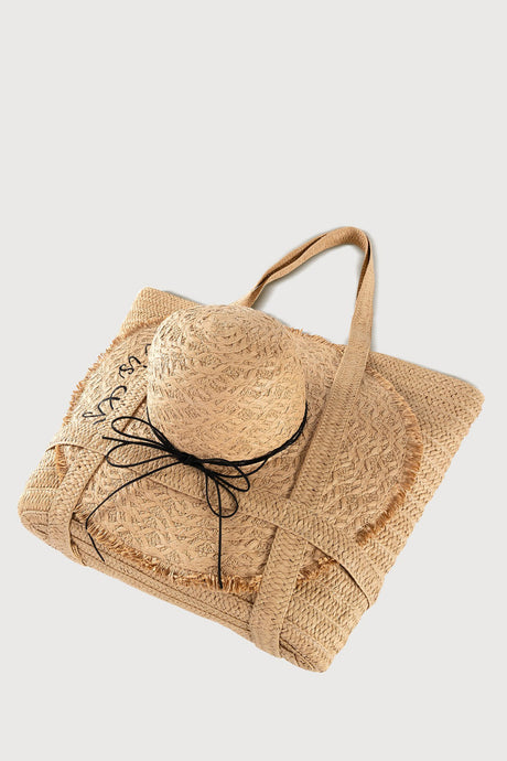 Arolora Handmade Solid Color Straw Bag With Hat