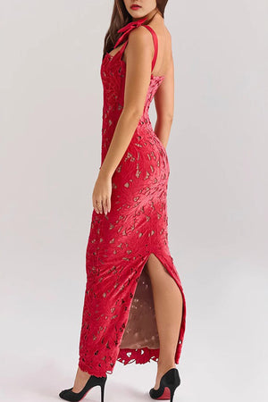 Arolora Bow Straps Hollow Out Maxi Dress