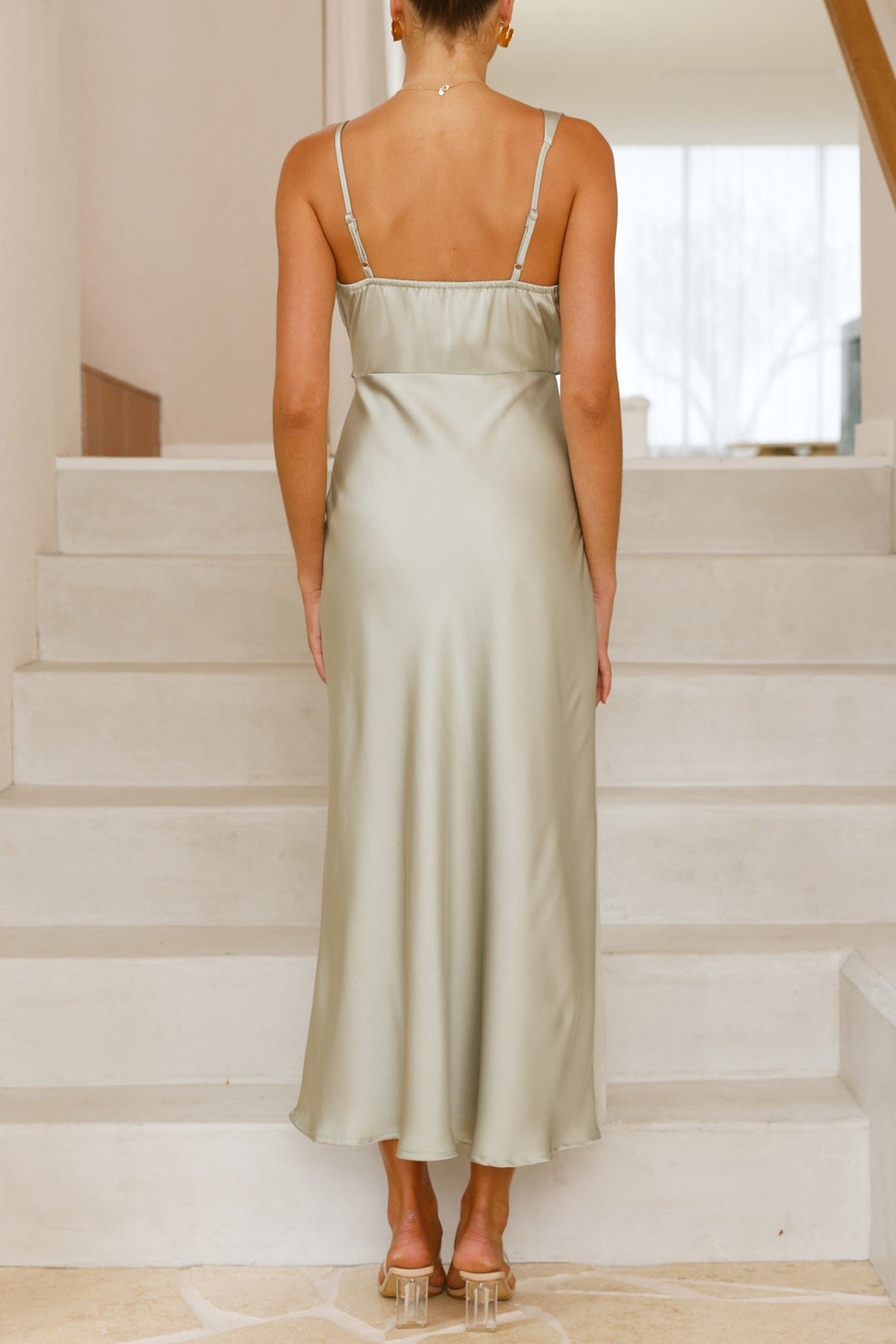 Arolora Satin Cowl-Neck Cami Dress