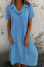 Arolora V-Neck Solid Color Short-Sleeve Shirt Dress