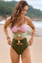 Arolora Contrast Color Metal Buckle Cutout Swimsuit