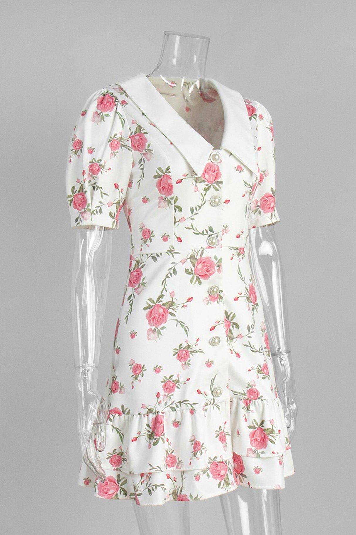Arolora V-Neck Puff Sleeve A-line Ruffle Mini Dress